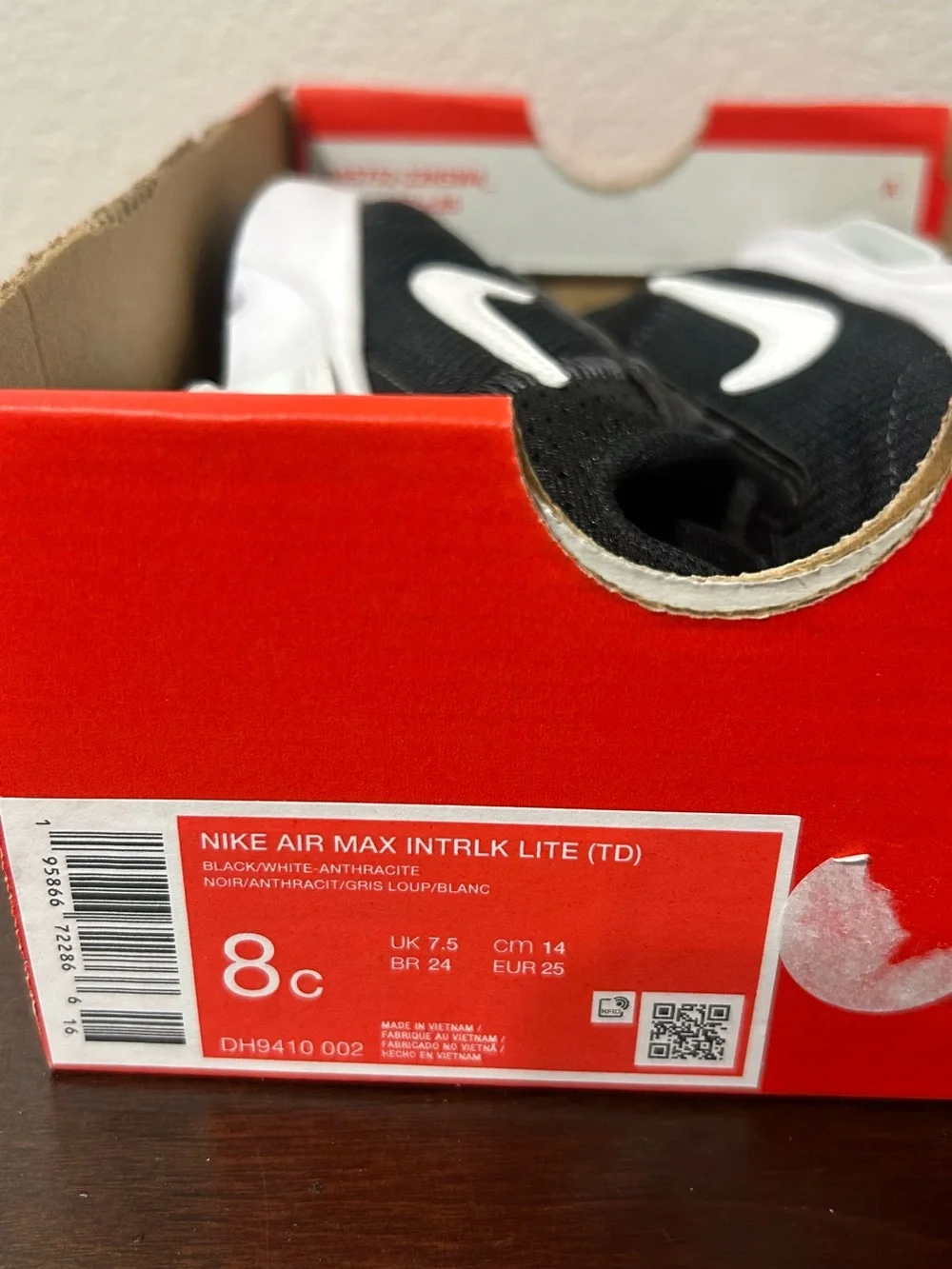 Nike Air Max INTRLK Lite TD Toddler Boys Black White Slip On Size 8C